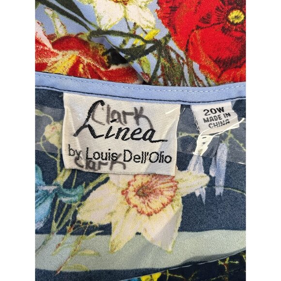 Linea Plus Size Tunic Top 20W Blue Multicolor Floral Print Long Sleeve Blouse - Picture 5 of 8